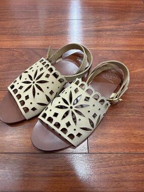 Tory Burch Laser-Cut Slingback Sandals - Tan